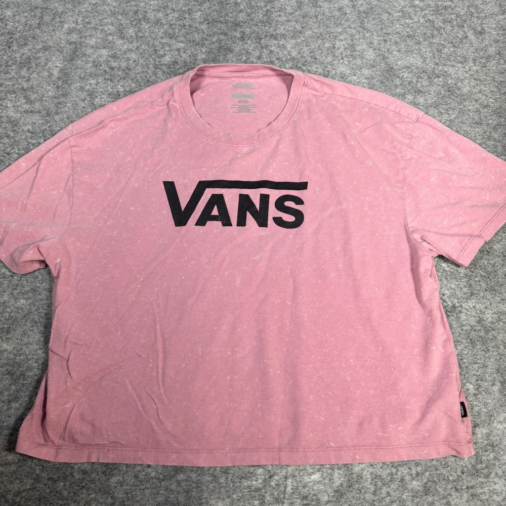 Vans Womens XL Pink Mineral Wash Graphic Logo Short Sleeve Cropped T-Shirt